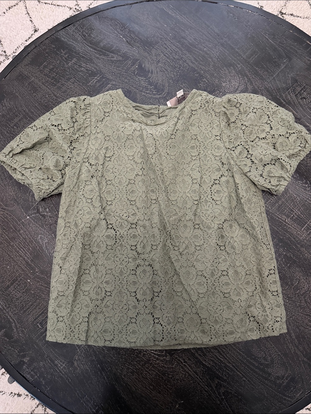 LOFT Olive Green Floral Lace Puff Sleeve Blouse